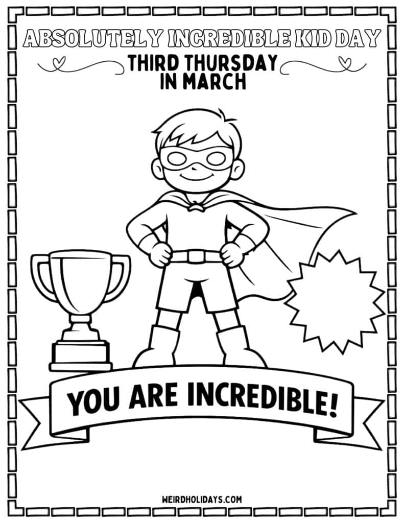 Absolutely Incredible Kid Day Coloring Page
