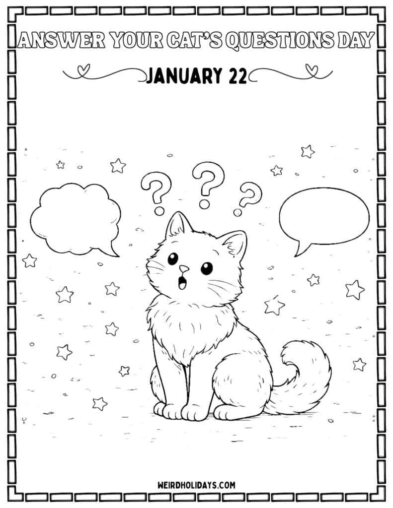 Answer Your Cats Questions Day Coloring Page