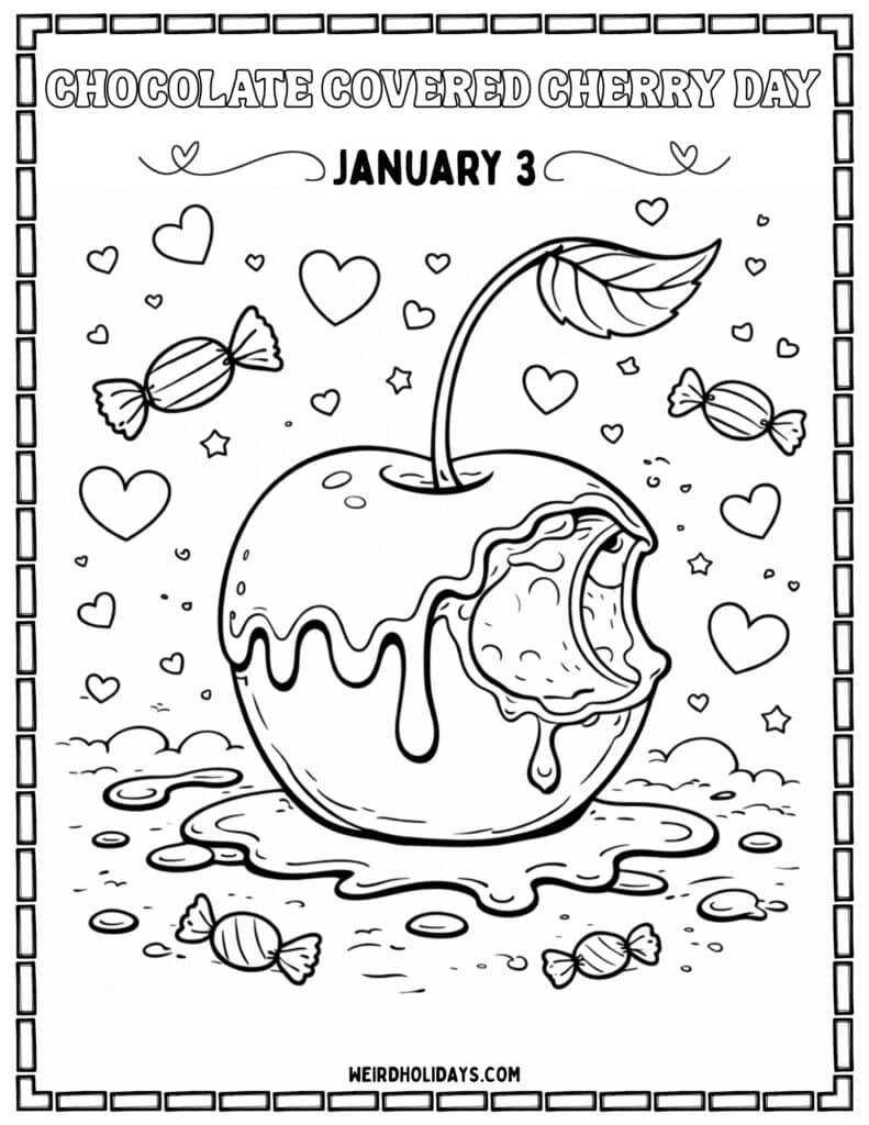 Chocolate Covered Cherry Day Coloring Page