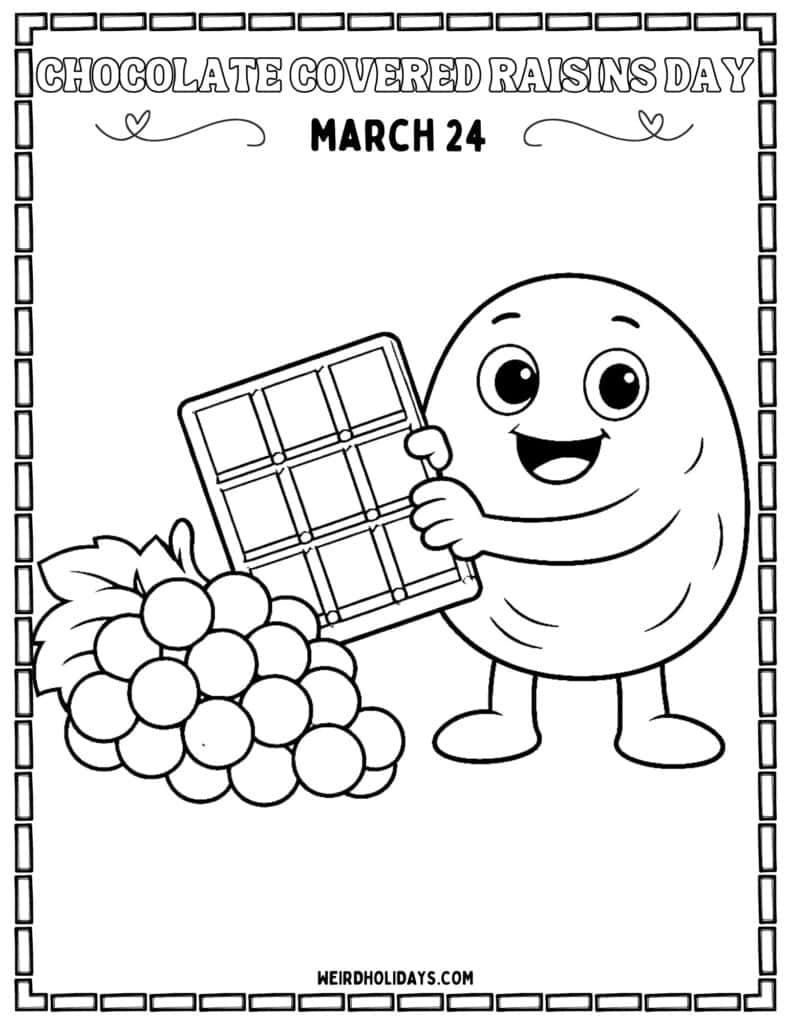 Chocolate Covered Raisins Day Coloring Page