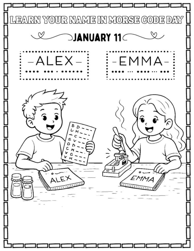 Learn Your Name in Morse Code Day Coloring Page