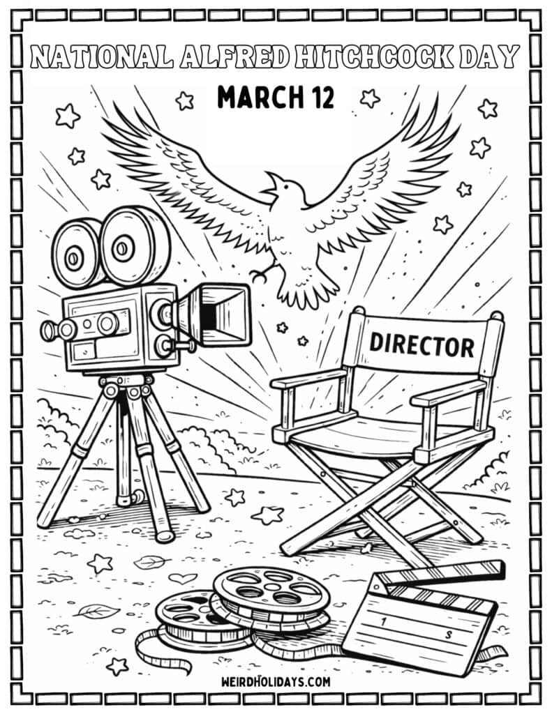 National Alfred Hitchcock Day Coloring Page