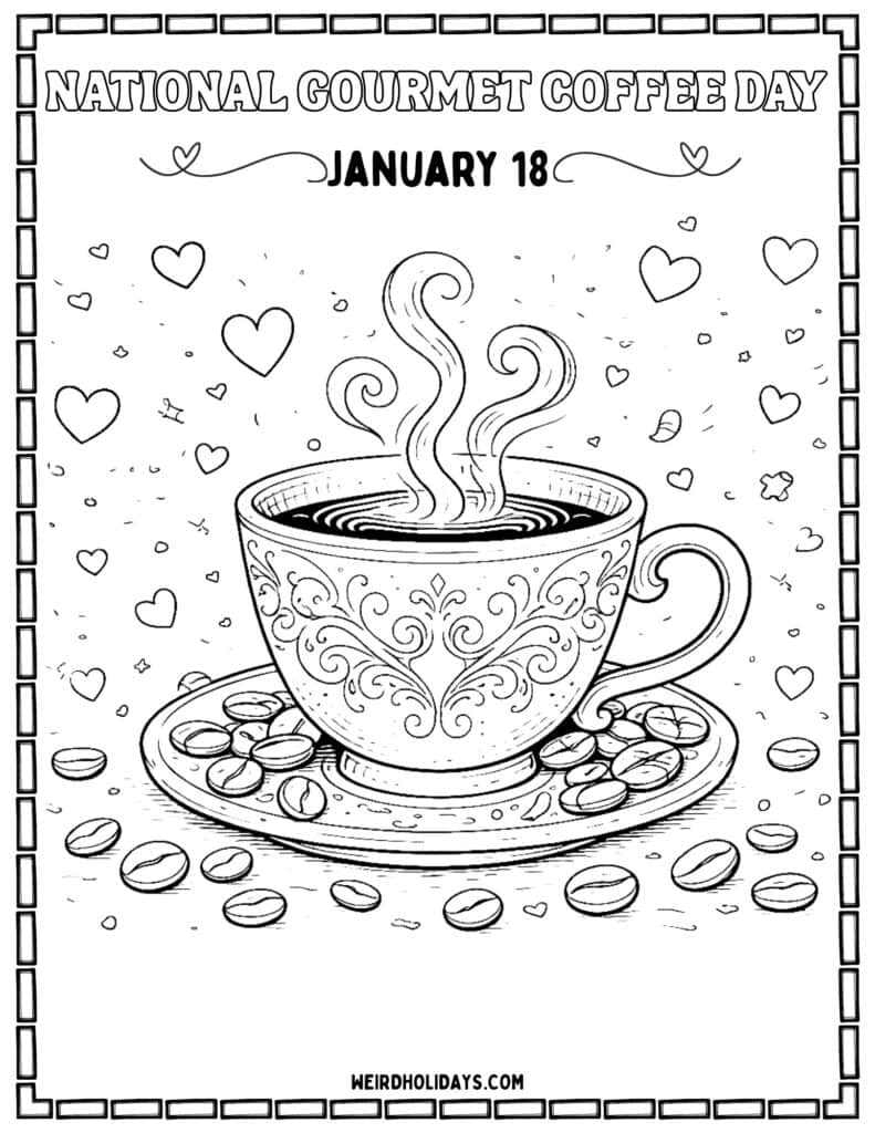 National Gourmet Coffee Day Coloring Page