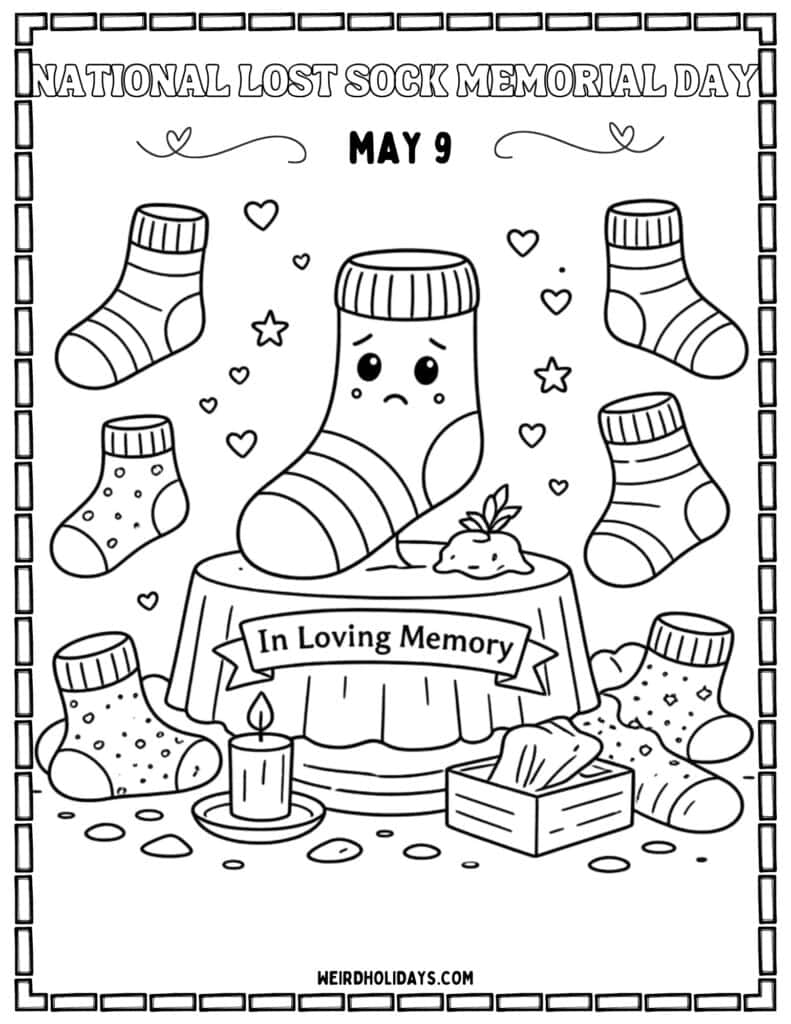National Lost Sock Memorial Day Coloring Page
