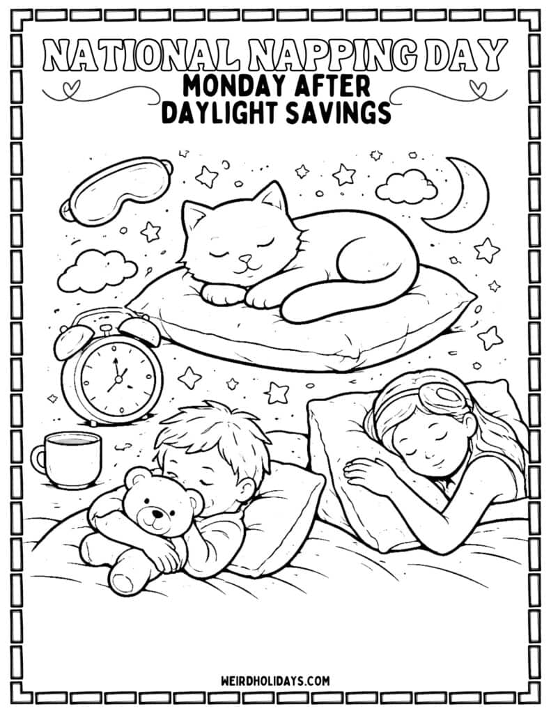National Napping Day Coloring Page