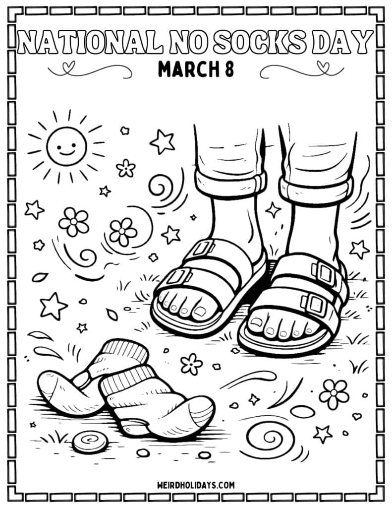 National No Socks Day Coloring page