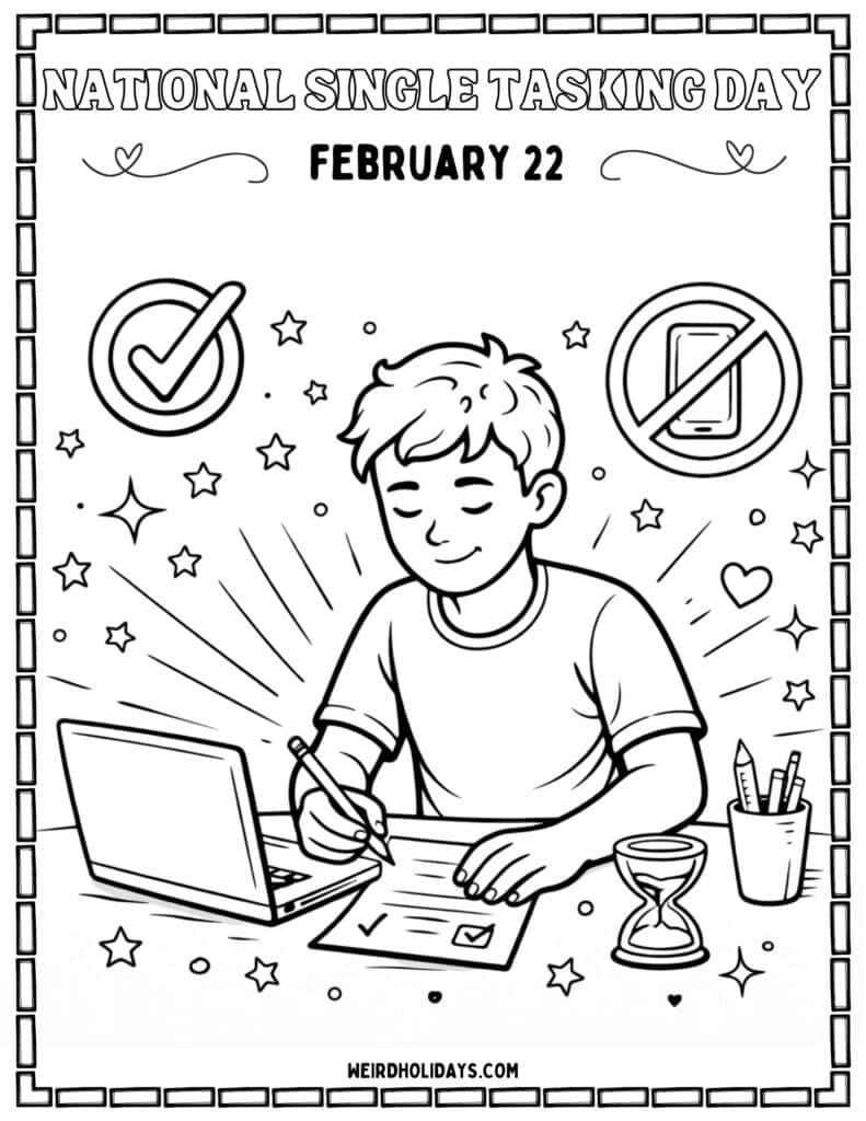 National Single Tasking Day Coloring Page