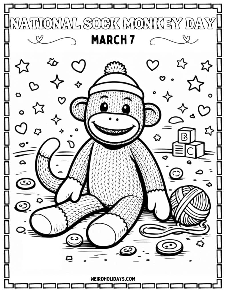 National Sock Monkey Day Coloring Page
