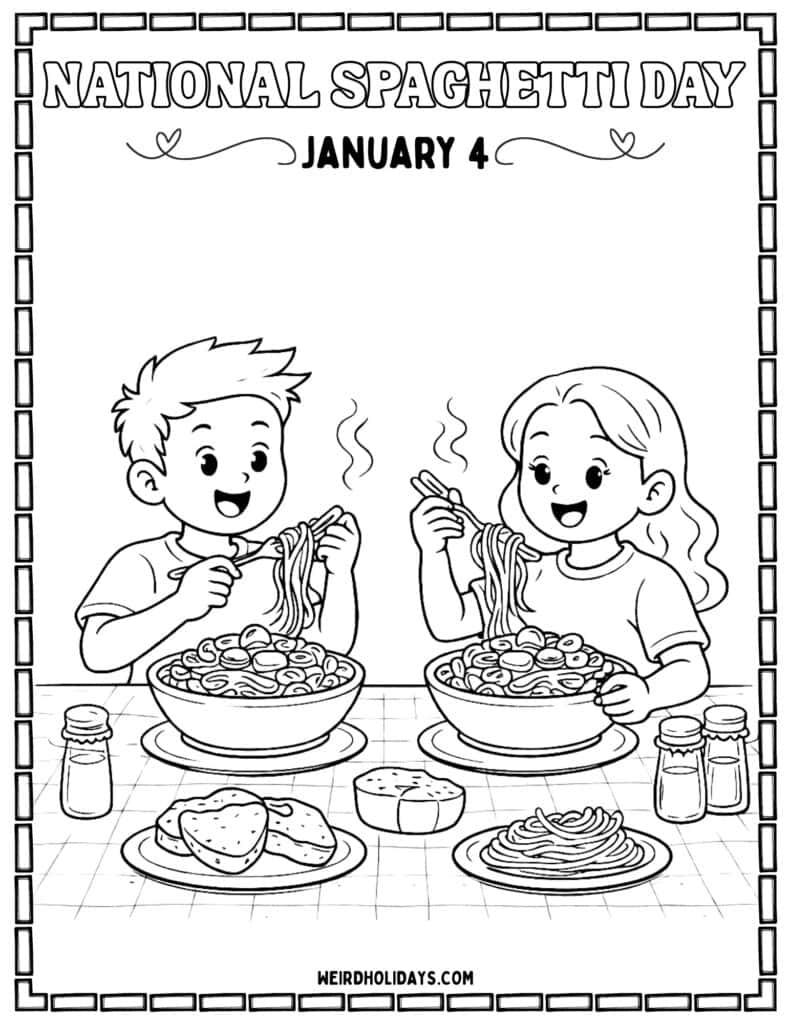 National Spaghetti Day Coloring Page