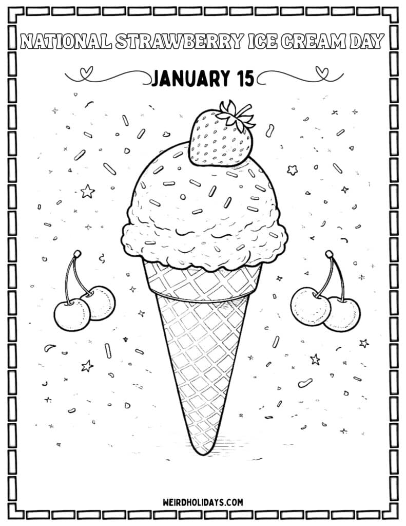 National Strawberry Ice Cream Day Coloring Page