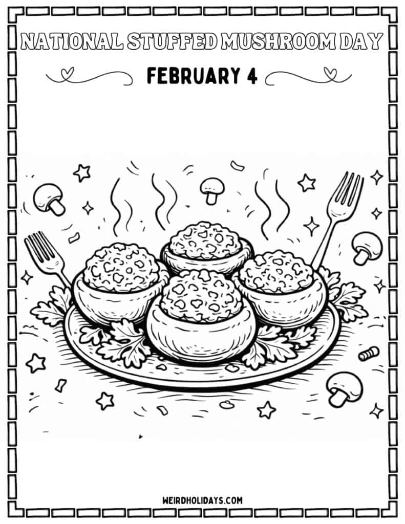 National Stuffed Mushroom Day Coloring Page