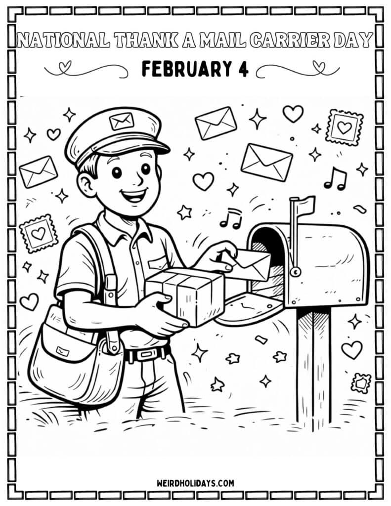 National Thank a Mail Carrier Day Day Coloring Page