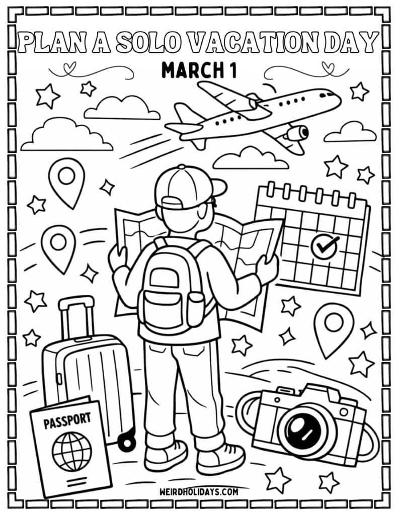 Plan a Solo Vacation Day Coloring Page