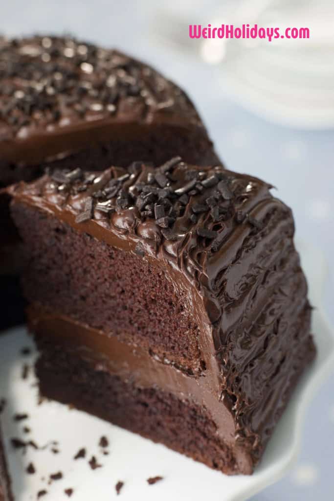 slice of chocolate cake on a white background