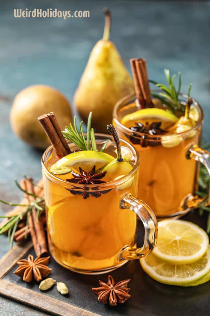 festive hot toddy with fruit and cinnamon