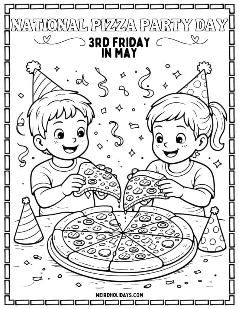 national pizza party day coloring page