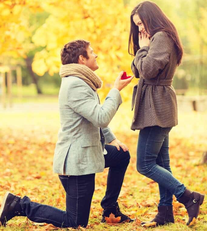 man on one knee proposing to his girlfriend