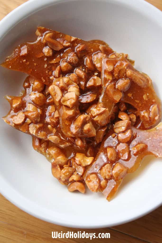 peanut brittleon a white plate