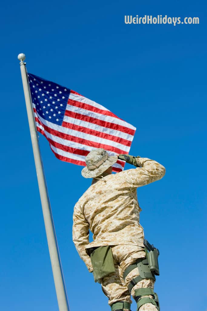 soldier saluting at the american flag